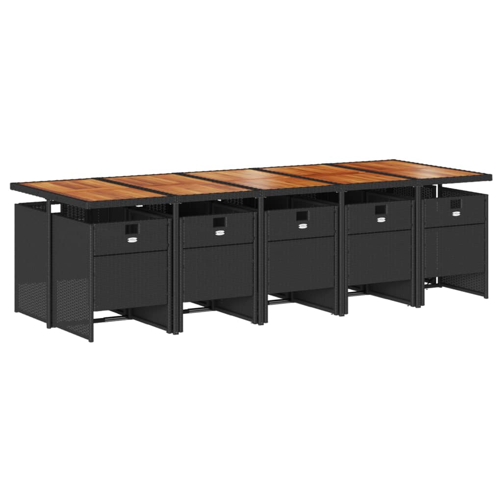 11 Pcs conjunto de jantar p/ jardim c/ almofadões vime PE preto