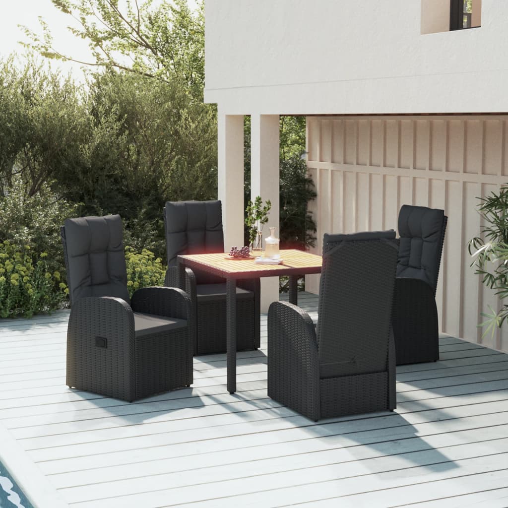 5 Pcs conjunto de jantar p/ jardim c/ almofadões vime PE preto