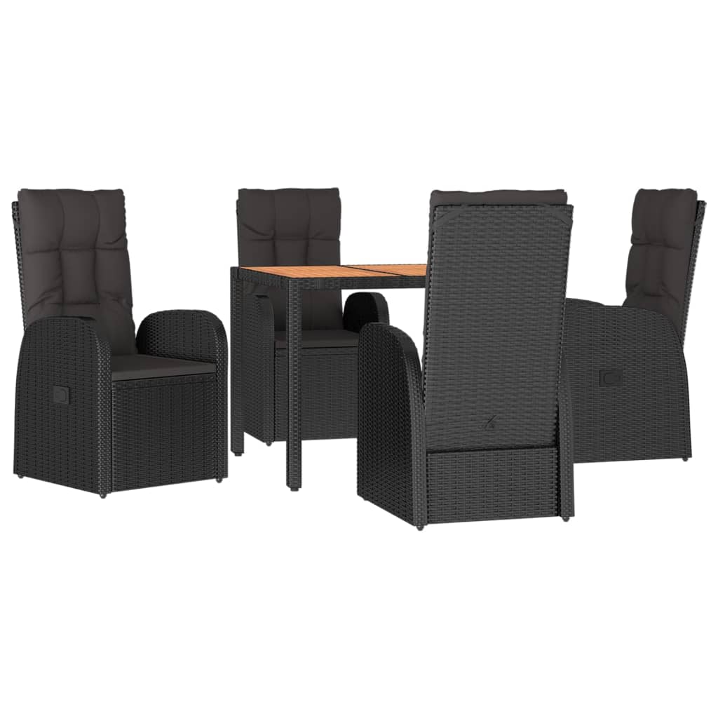 5 Pcs conjunto de jantar p/ jardim c/ almofadões vime PE preto