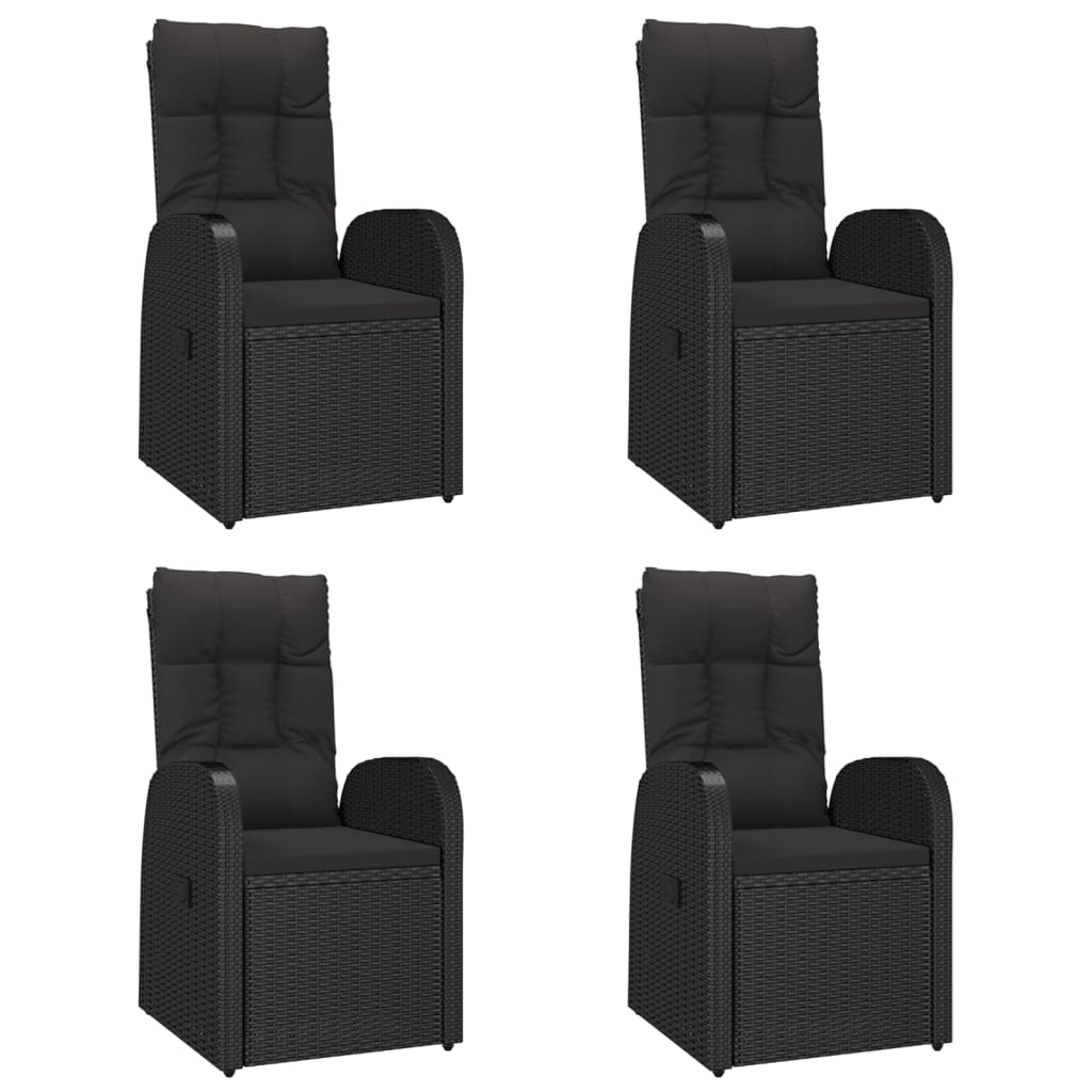 5 Pcs conjunto de jantar p/ jardim c/ almofadões vime PE preto
