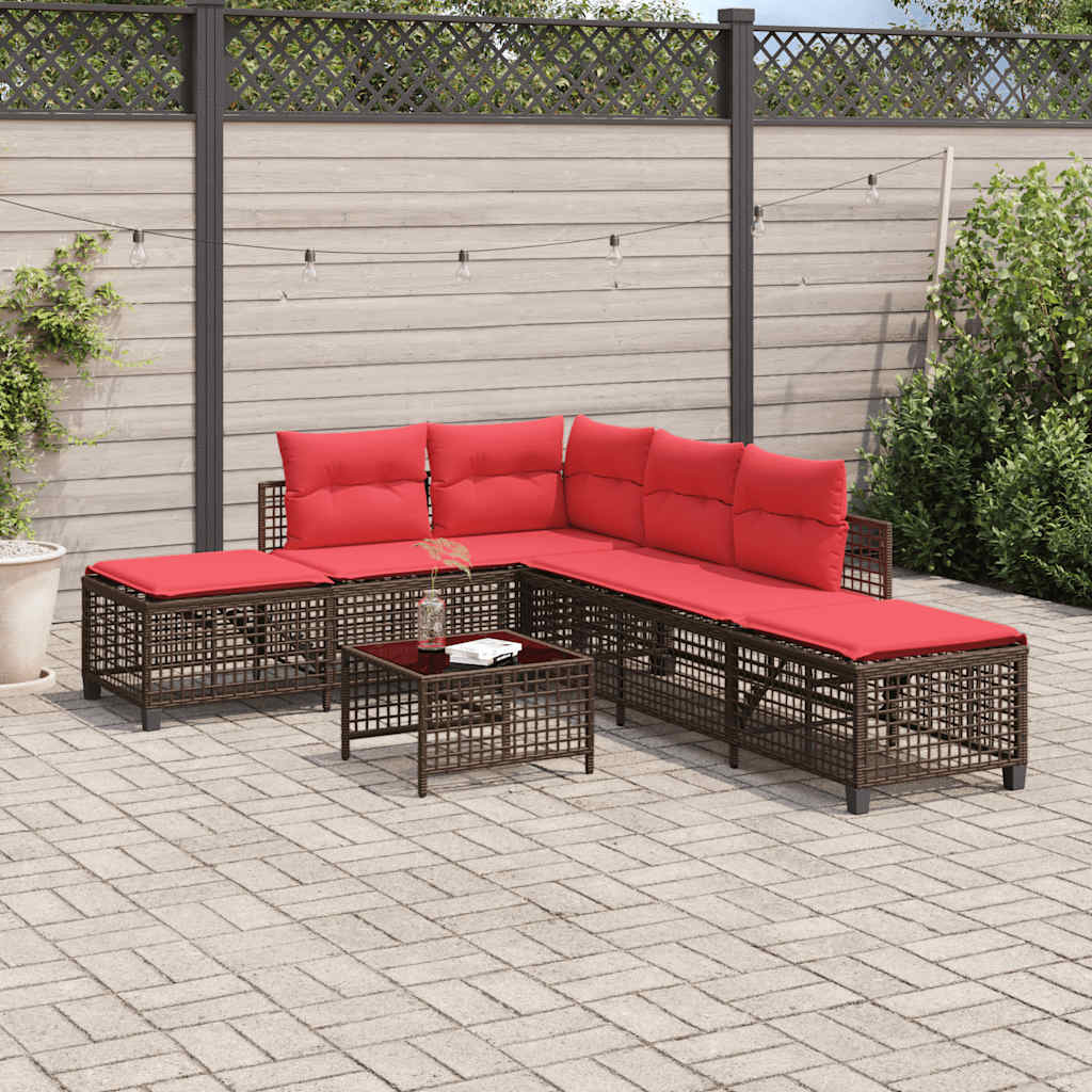 Conjunto de sofá de canto para jardim de 3 peças com almofadas em rattan sintético marrom