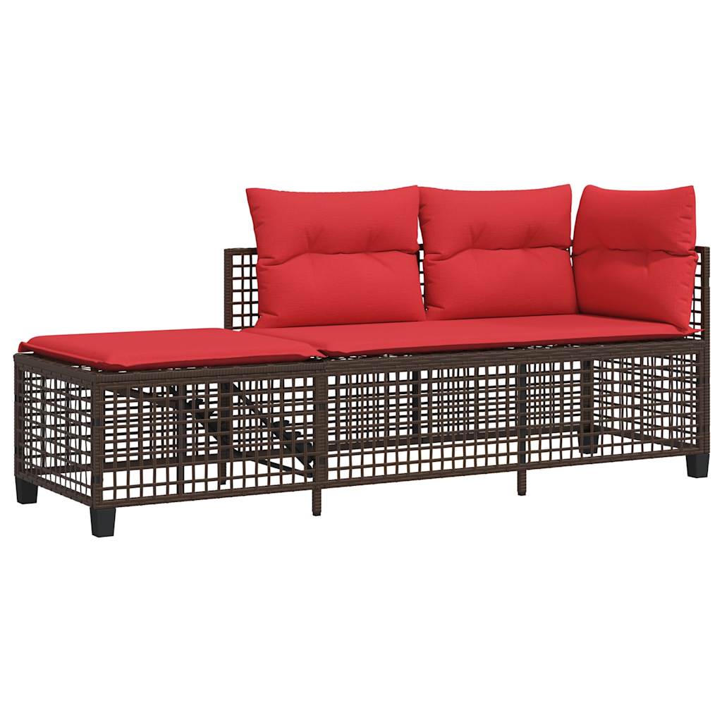 Conjunto de sofá de canto para jardim de 3 peças com almofadas em rattan sintético marrom