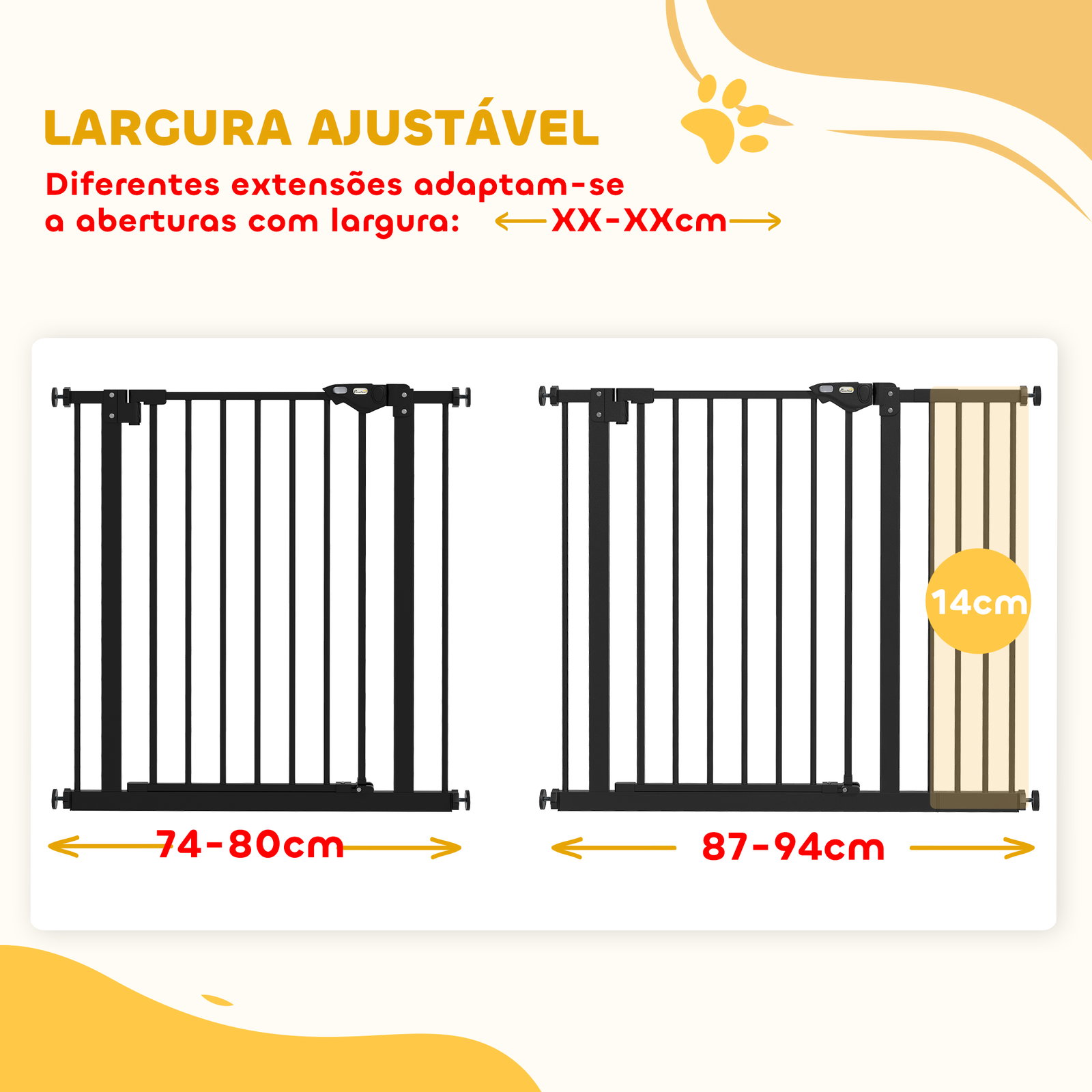Barreira de segurança de cães para escadas e portas 74-94 cm com 1 extensão fechamento automático e sistema de duplo bloqueio aço preto