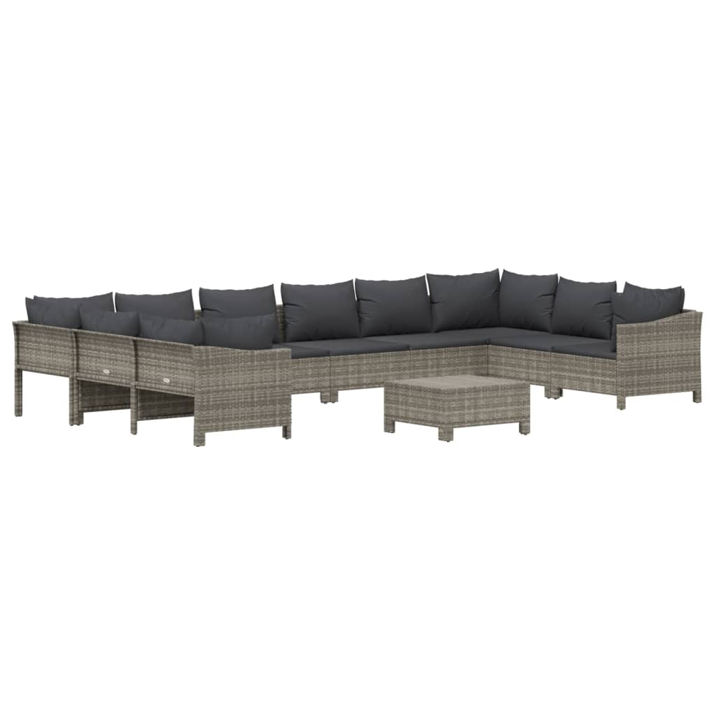 11 Pcs conjunto lounge de jardim c/ almofadões vime PE cinzento