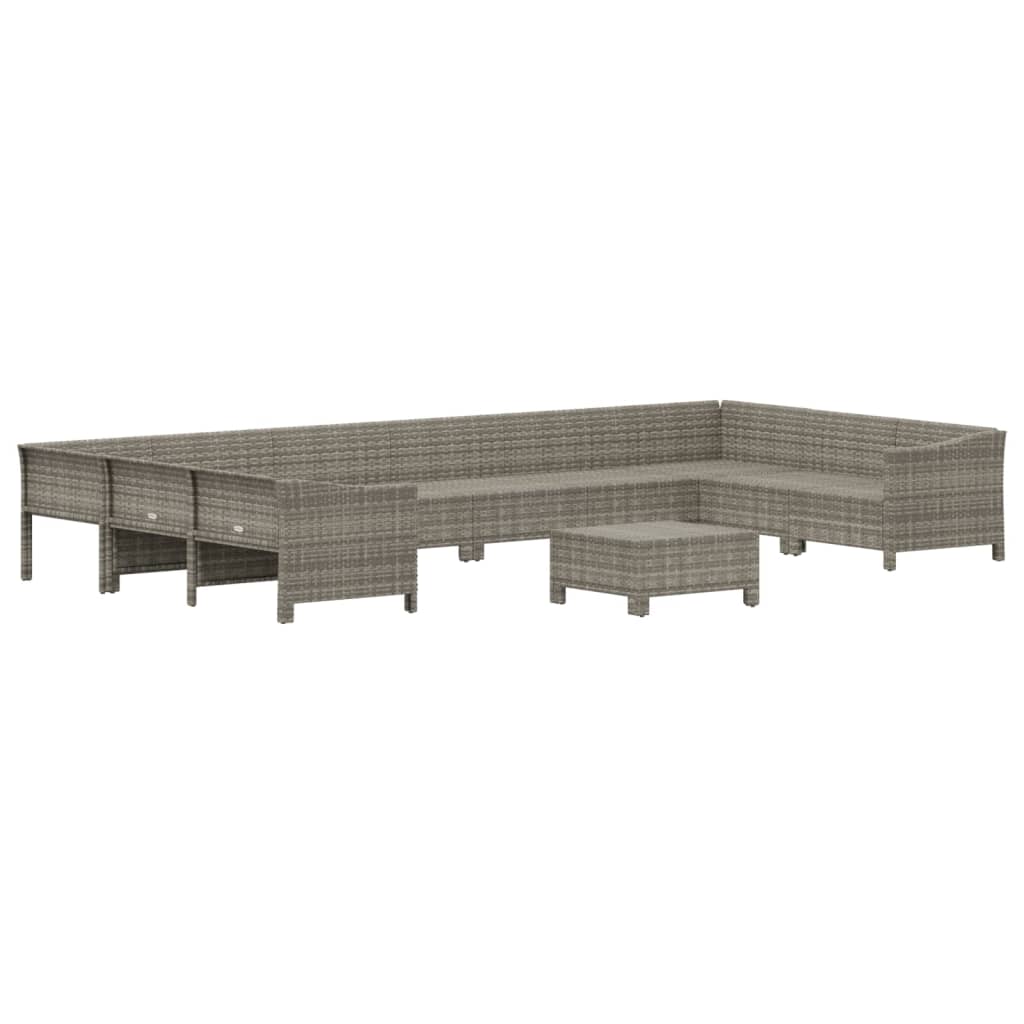 11 Pcs conjunto lounge de jardim c/ almofadões vime PE cinzento