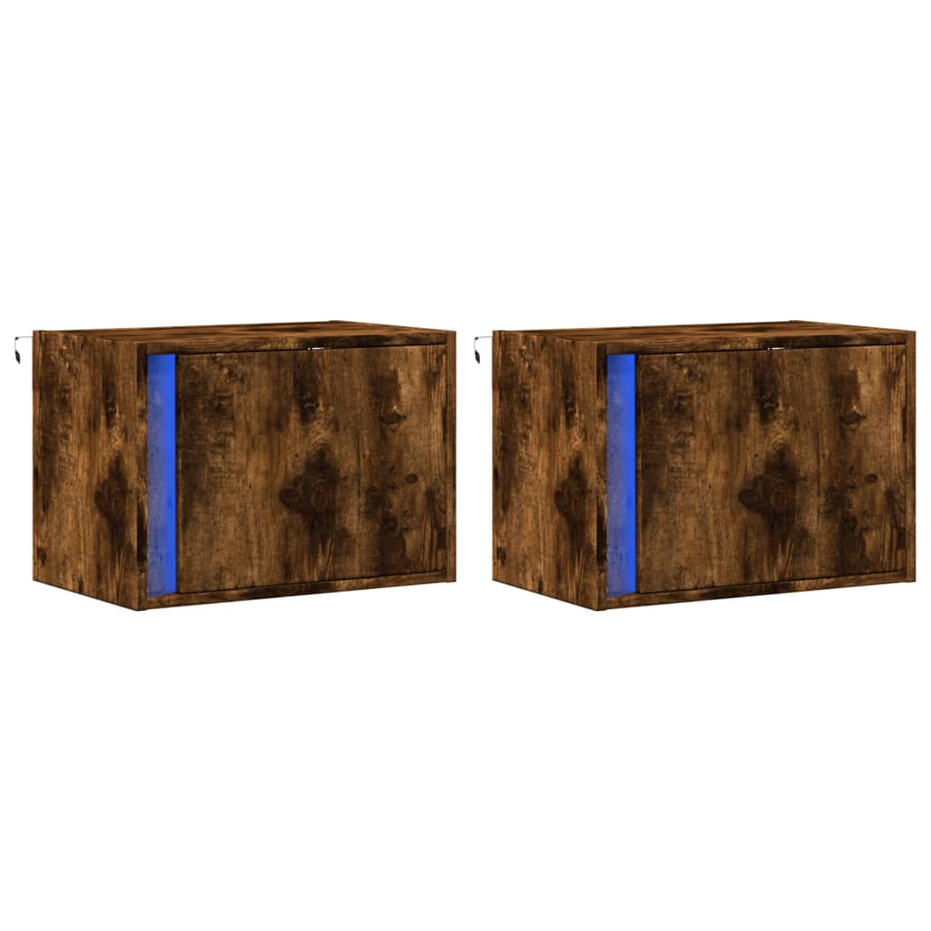 Mesas de cabeceira de parede com luzes LED 2pcs carvalho fumado