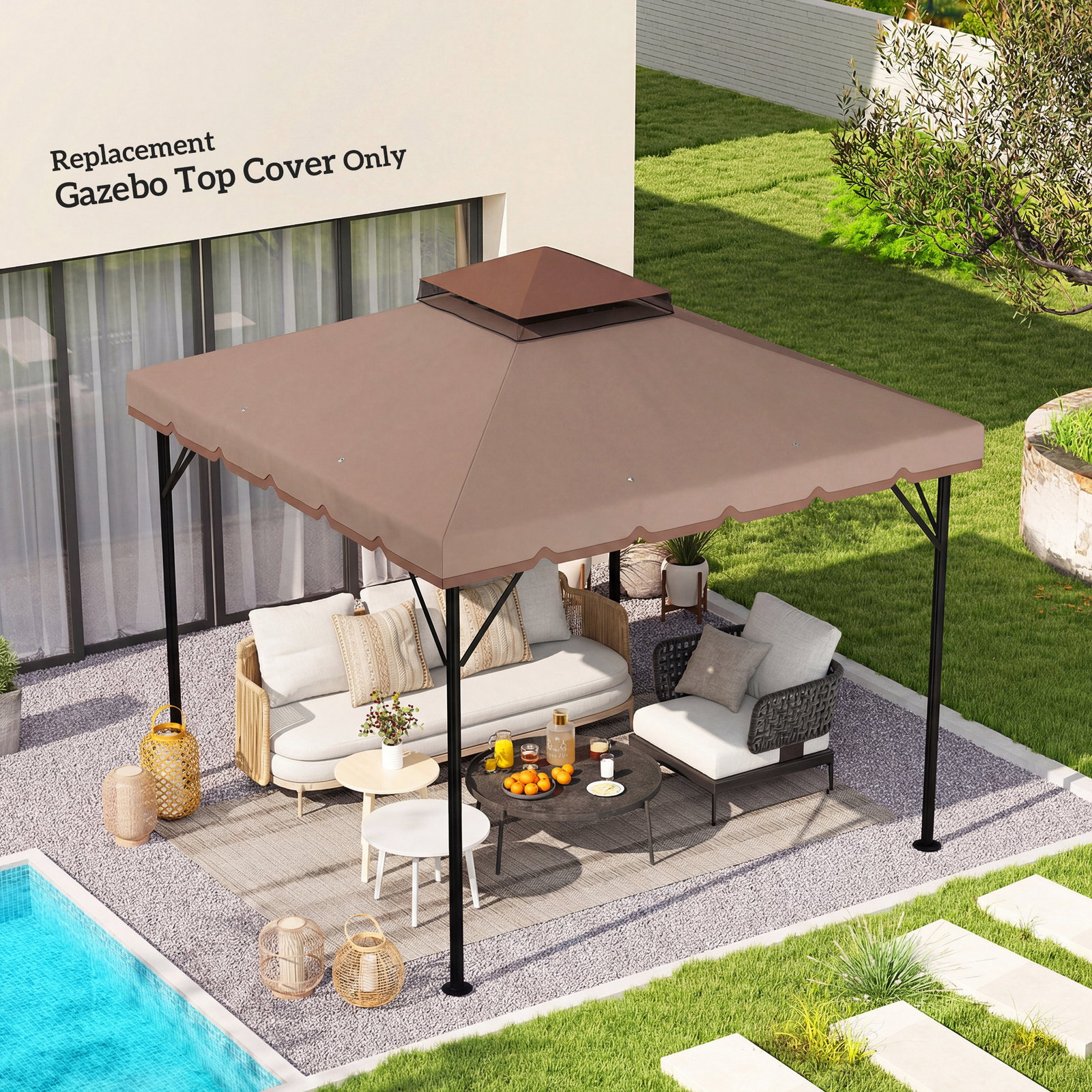 Toldo de substituição 3x3 m com teto duplo orifícios de drenagem e upf 30+ apenas toldo não inclui estrutura caqui