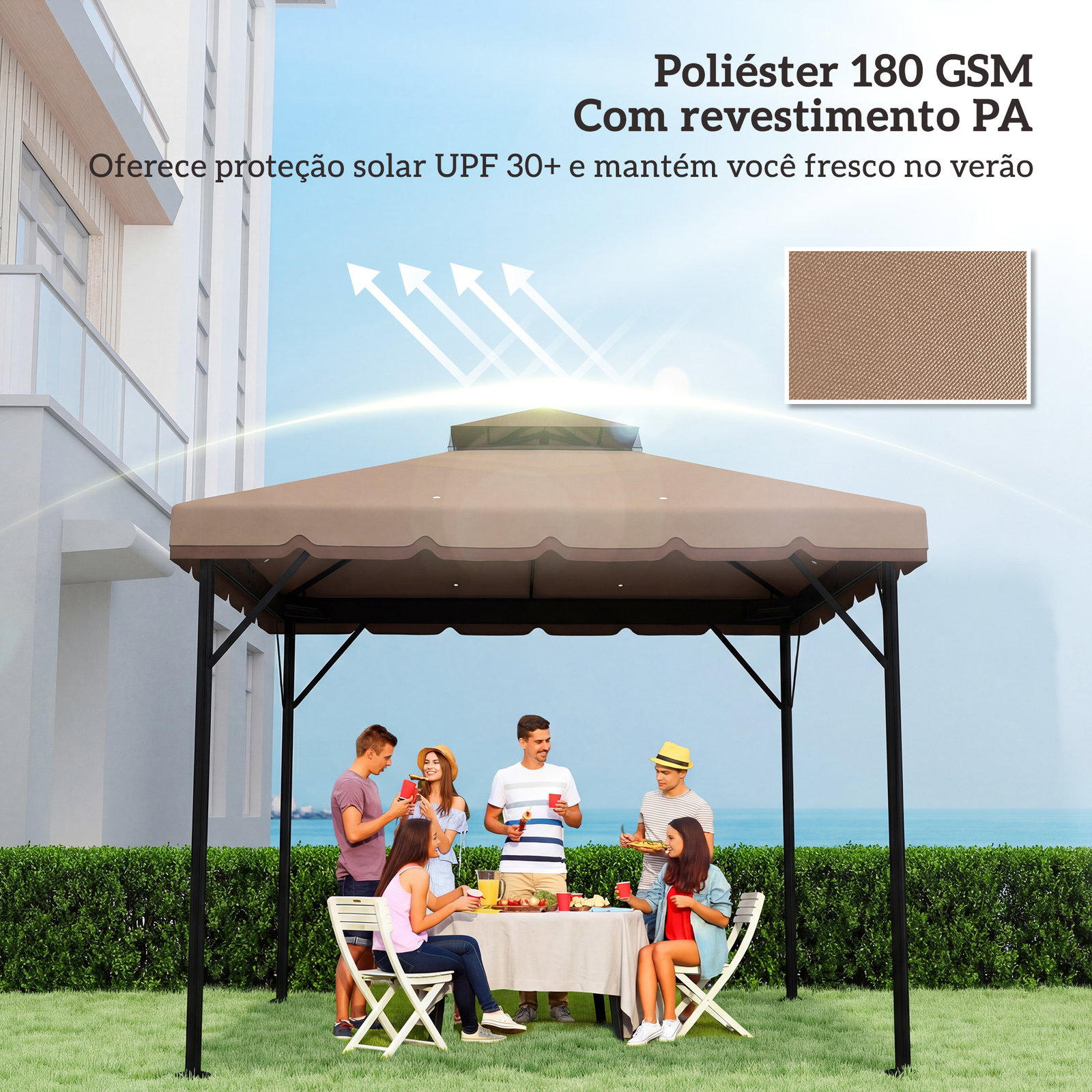 Toldo de substituição 3x3 m com teto duplo orifícios de drenagem e upf 30+ apenas toldo não inclui estrutura caqui