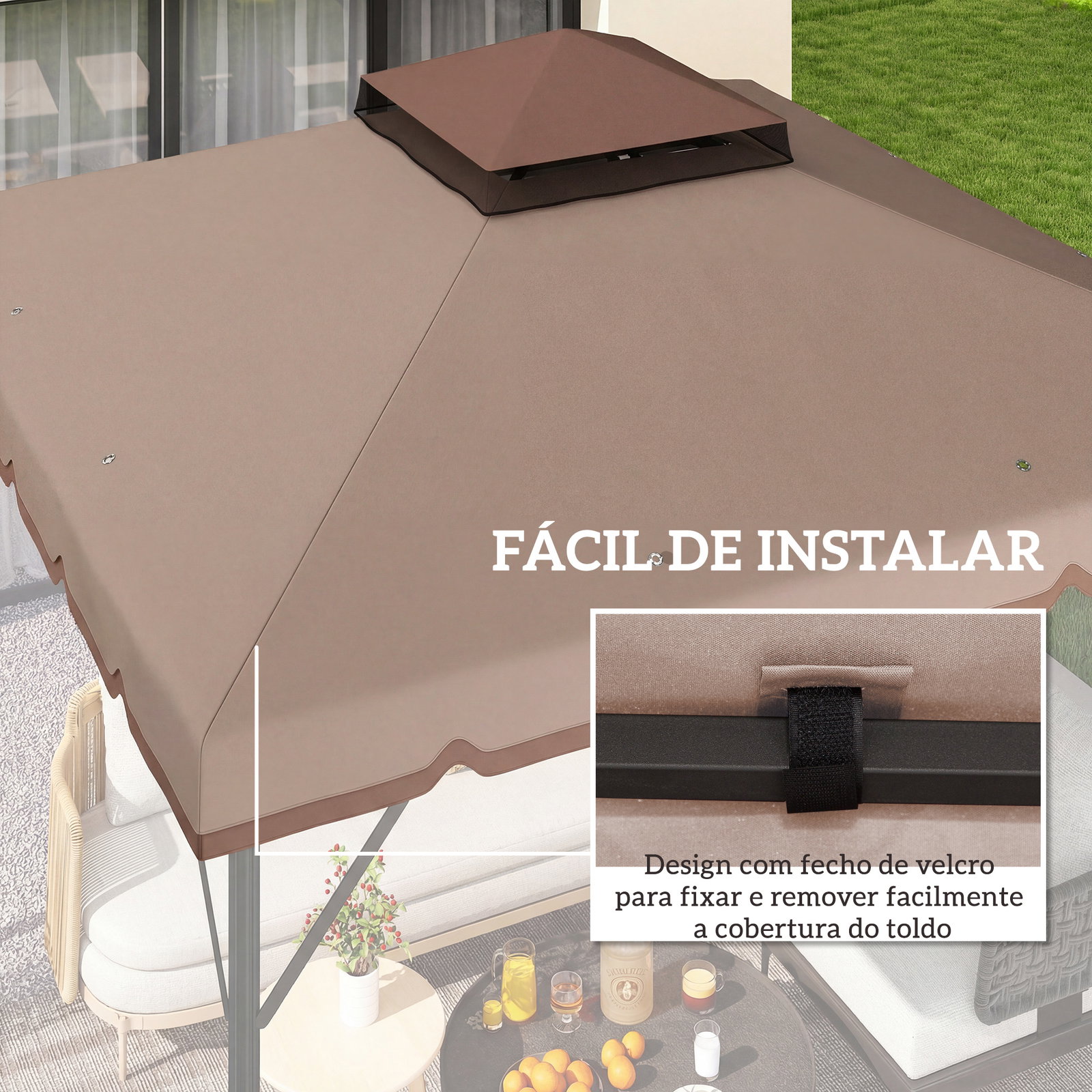 Toldo de substituição 3x3 m com teto duplo orifícios de drenagem e upf 30+ apenas toldo não inclui estrutura caqui