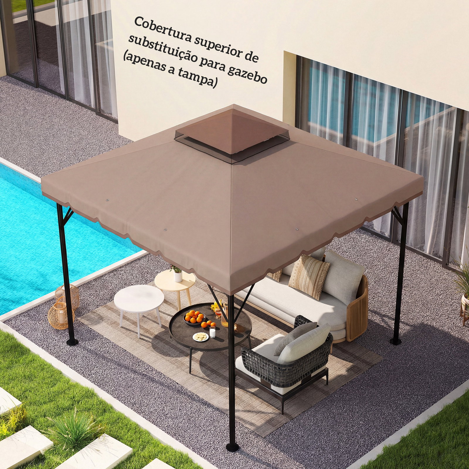 Toldo de substituição 3x3 m com teto duplo orifícios de drenagem e upf 30+ apenas toldo não inclui estrutura caqui