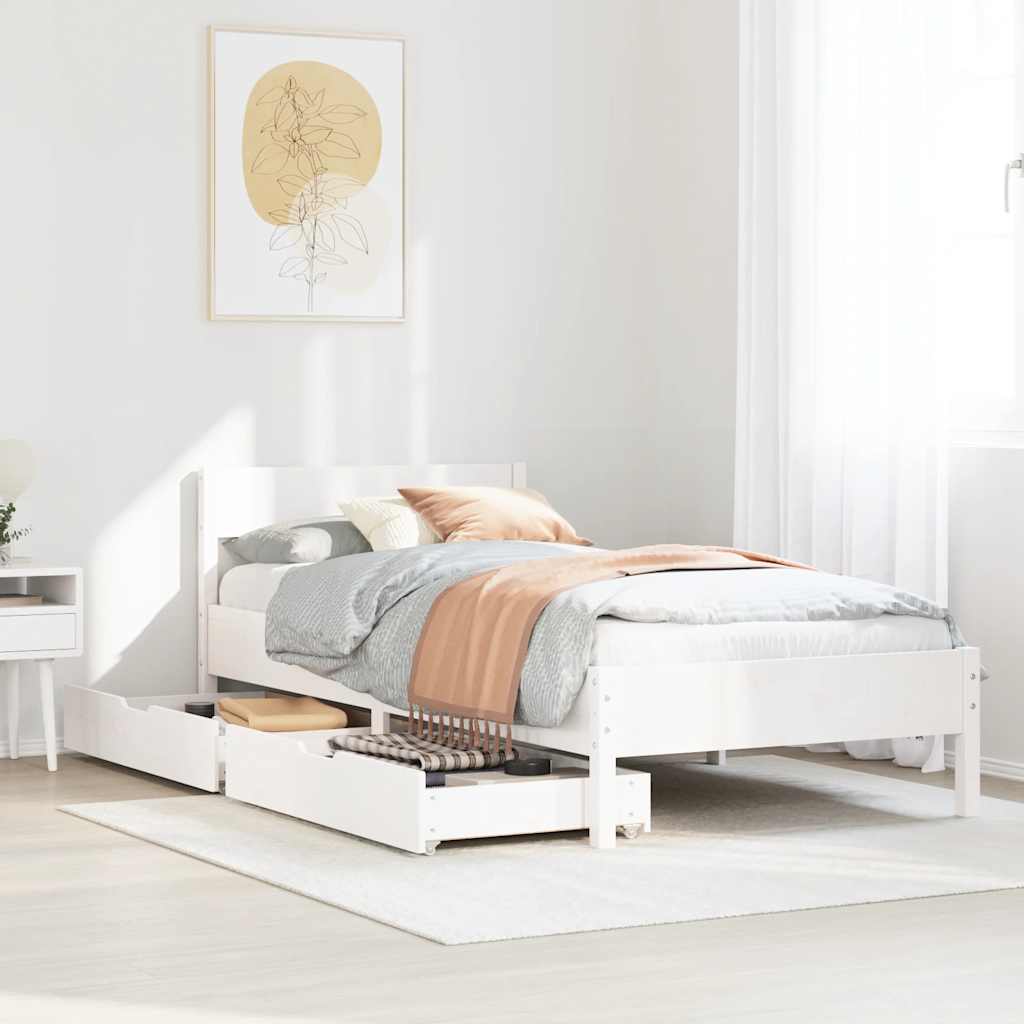 Cama sem colchão 90x200 cm madeira de pinho maciça branco