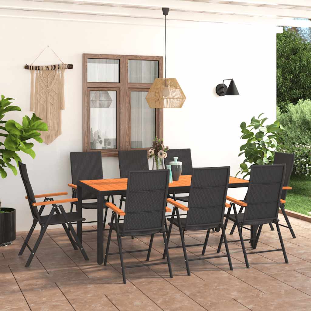 9 Pcs conjunto de jantar para jardim preto e castanho