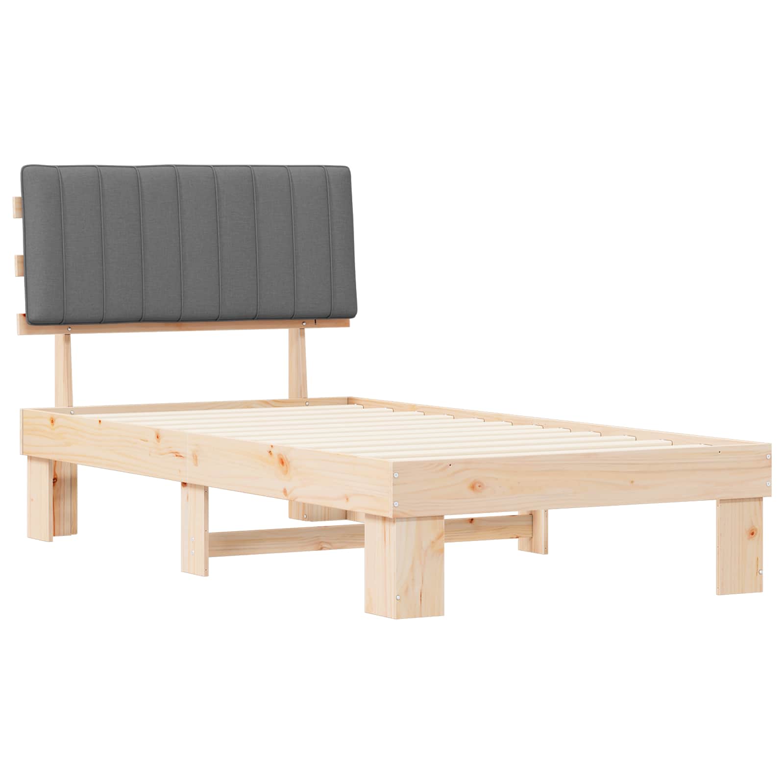 Estrutura de cama com cabeceira estofada cinzento-claro