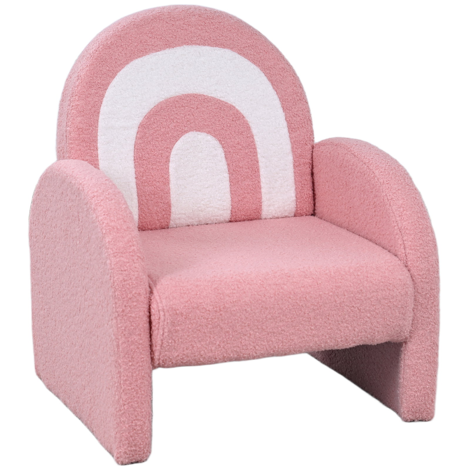 Poltrona para crianças com encosto em forma de arco-íris sofá para crianças tecido suave em borrego 45x41x52 cm rosa