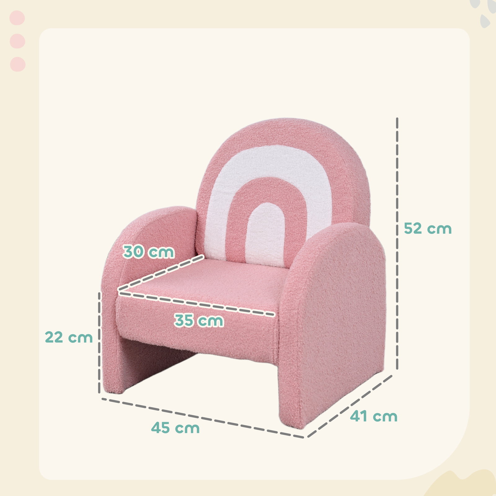 Poltrona para crianças com encosto em forma de arco-íris sofá para crianças tecido suave em borrego 45x41x52 cm rosa