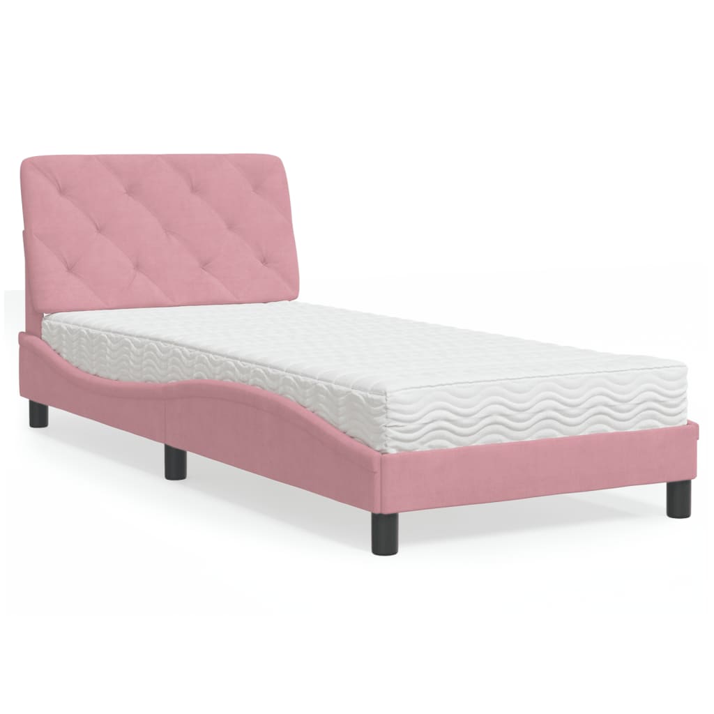 Cama com colchão 90x190 cm veludo rosa