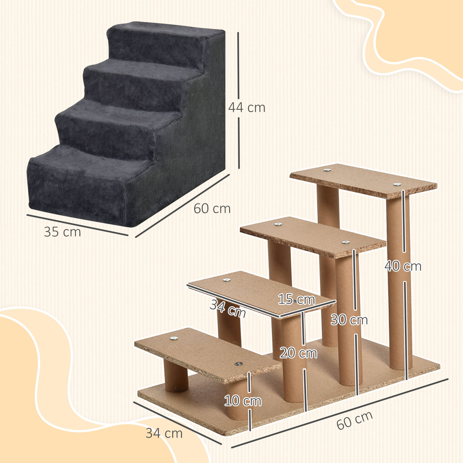 Escada para animais de estimação com 4 degraus capa removível e lavável escada para cães gatos 60x35x44 cm cinza escuro