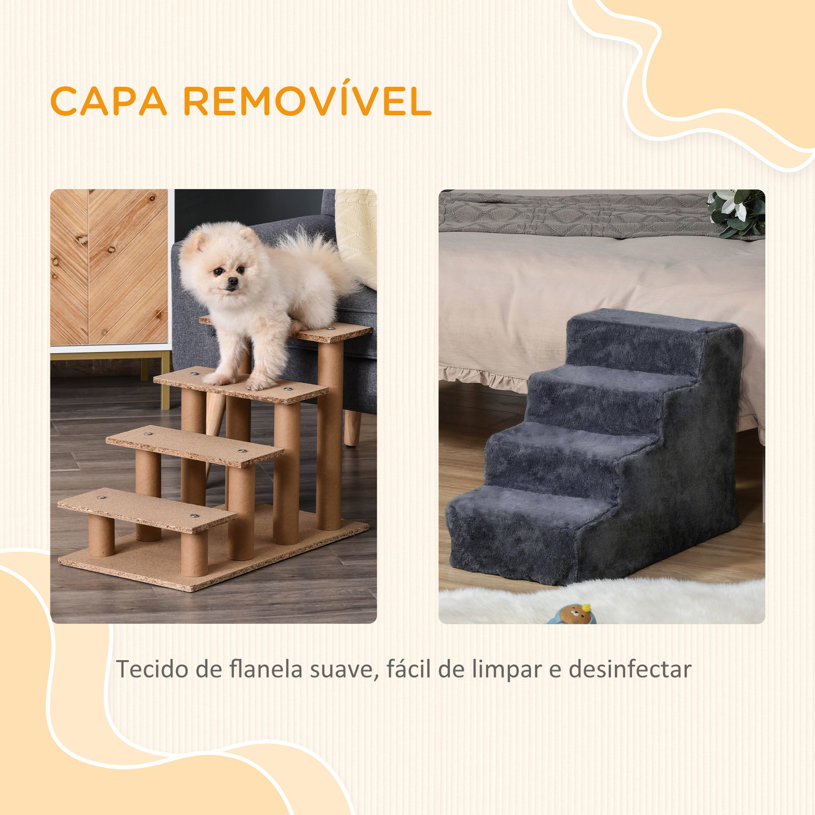 Escada para animais de estimação com 4 degraus capa removível e lavável escada para cães gatos 60x35x44 cm cinza escuro