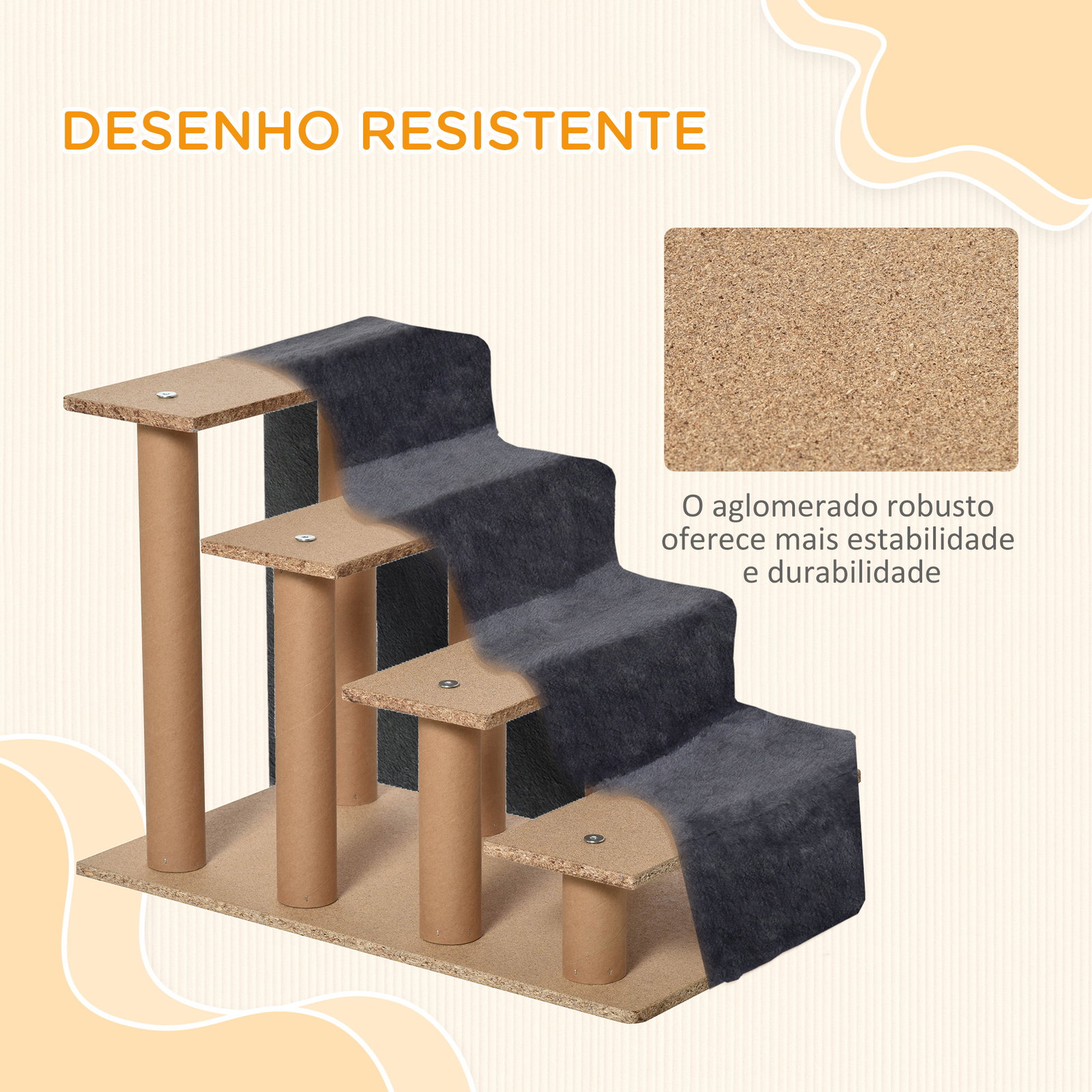 Escada para animais de estimação com 4 degraus capa removível e lavável escada para cães gatos 60x35x44 cm cinza escuro