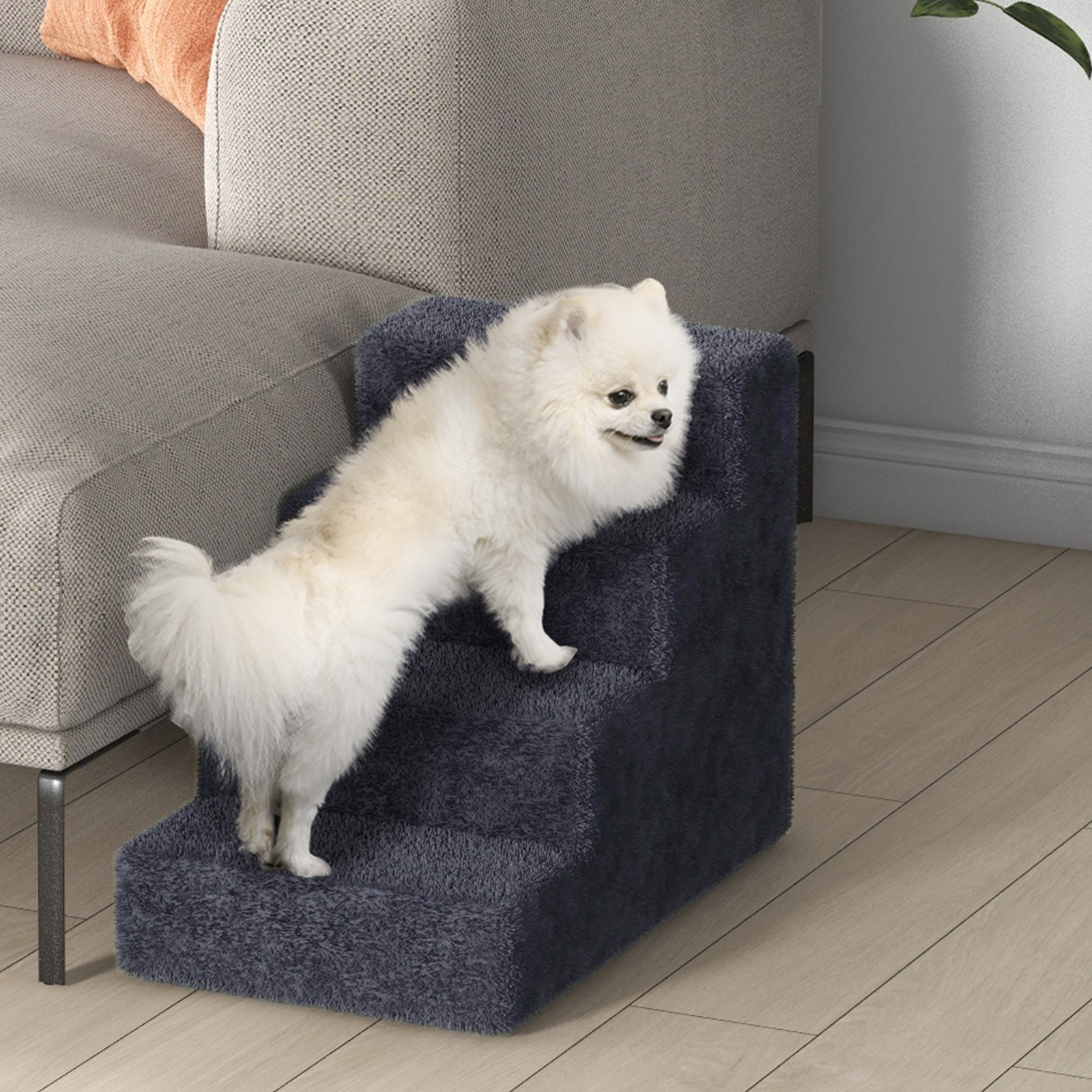 Escada para animais de estimação com 4 degraus capa removível e lavável escada para cães gatos 60x35x44 cm cinza escuro