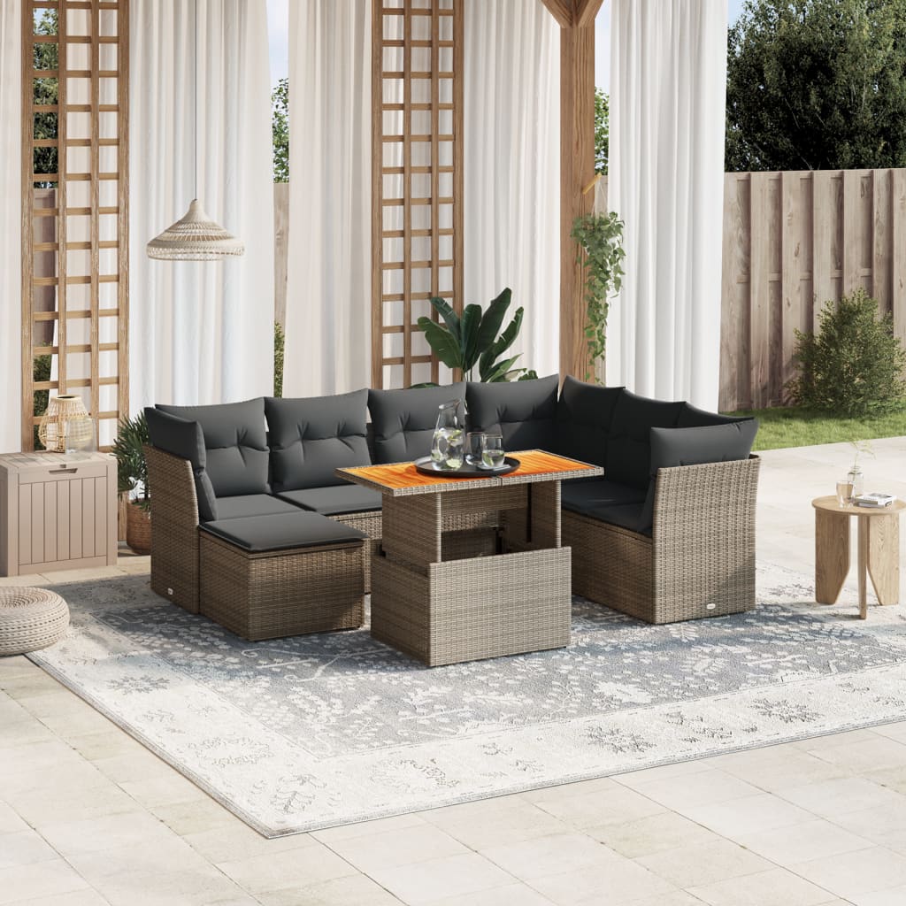 8 Pcs conjunto sofás de jardim c/ almofadões vime PE cinzento