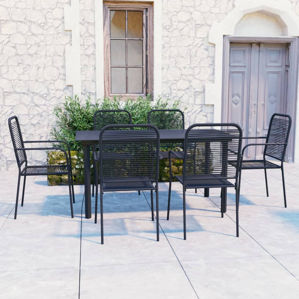 7 Pcs conjunto de jantar para jardim vidro e aço preto