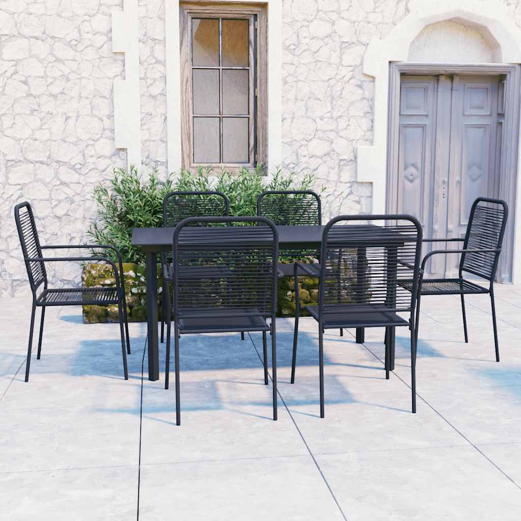 7 Pcs conjunto de jantar para jardim vidro e aço preto