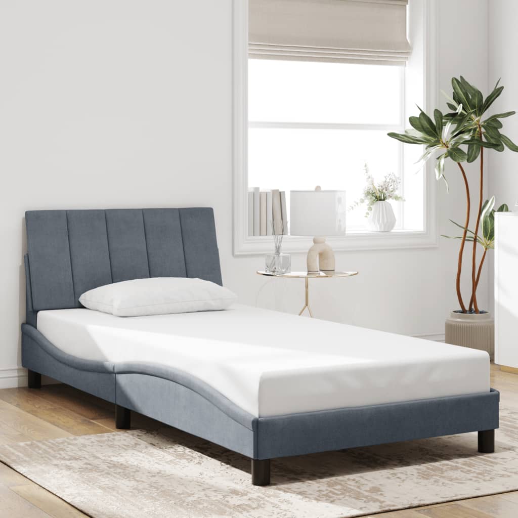 Estrutura de cama com LED sem colchão hanko 100x200cm veludo cinzento-escuro