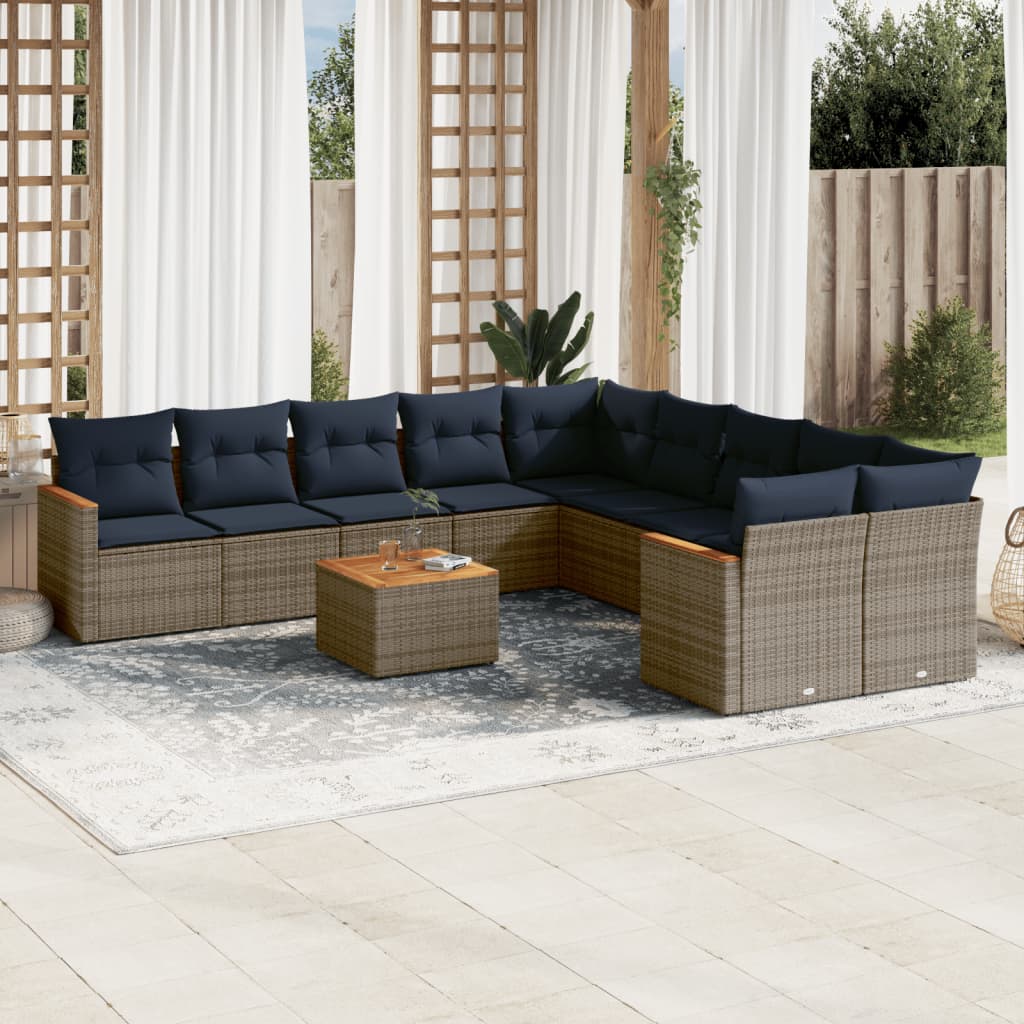 Conjunto de sofá de jardim com 11 peças e almofadas em rattan sintético cinza