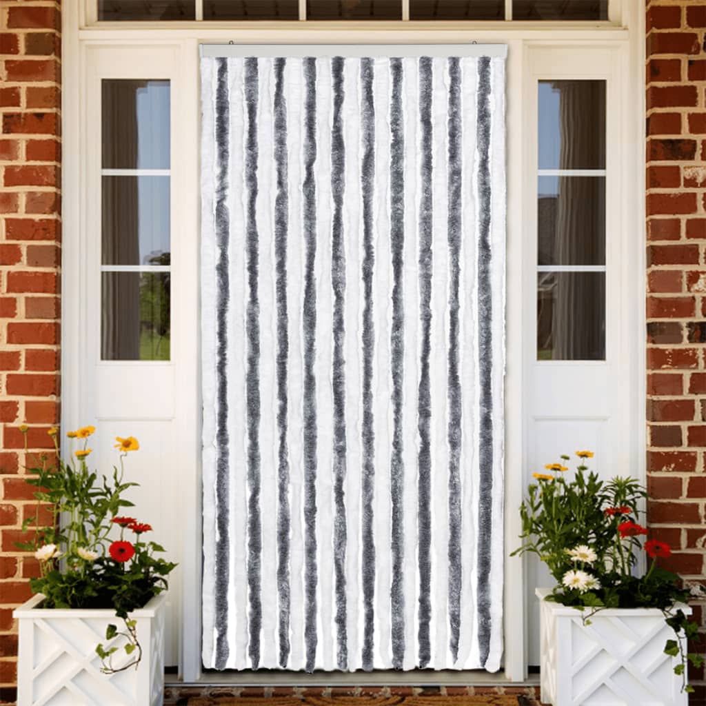 Cortina anti-insetos 90x200 cm chenille cinzento e branco