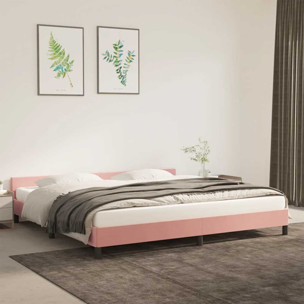 Estrutura cama c/ cabeceira sem colchão 200x200 cm veludo rosa
