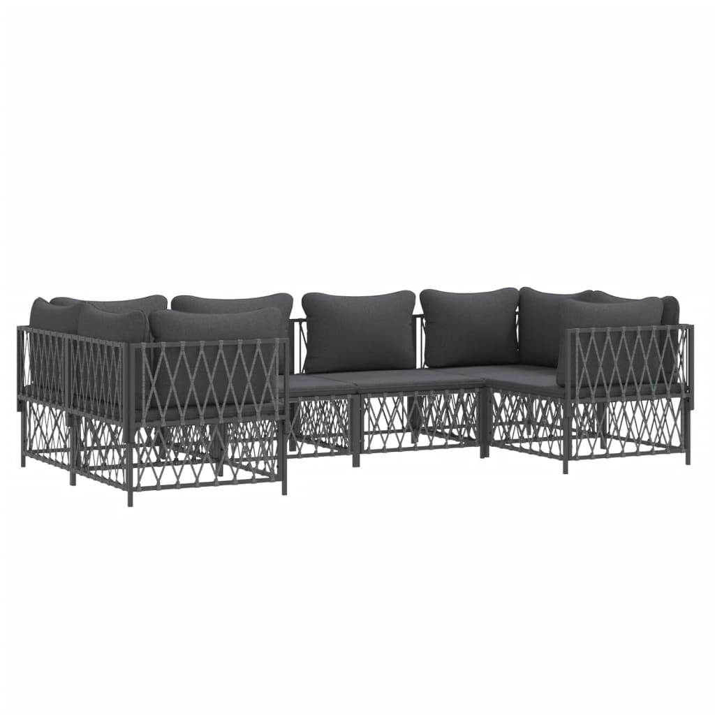 6 Pcs conjunto lounge de jardim com almofadões aço antracite
