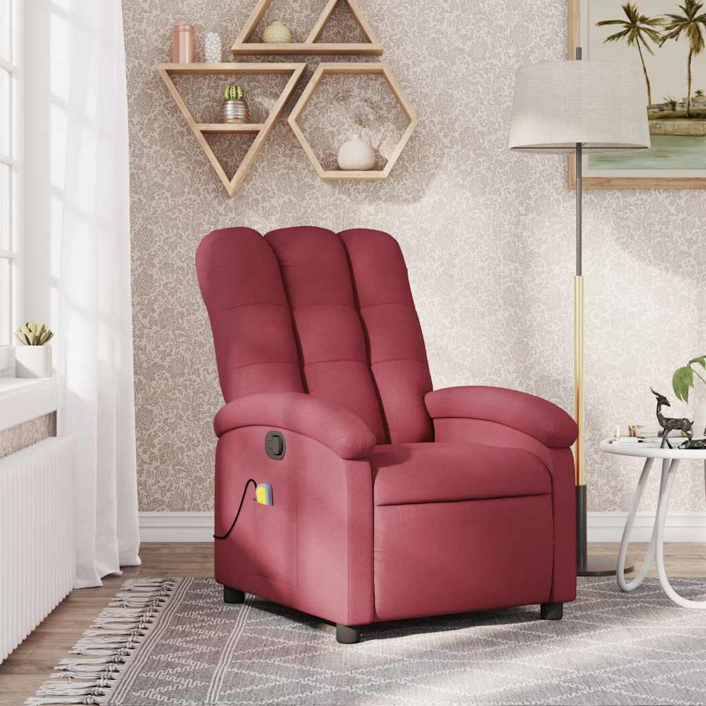 Poltrona de massagem reclinável em tecido vermelho vinho