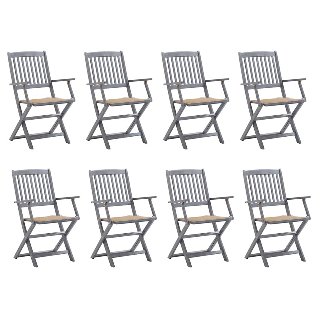 Cadeiras de exterior dobráveis 8pcs c/ almofadões acácia maciça