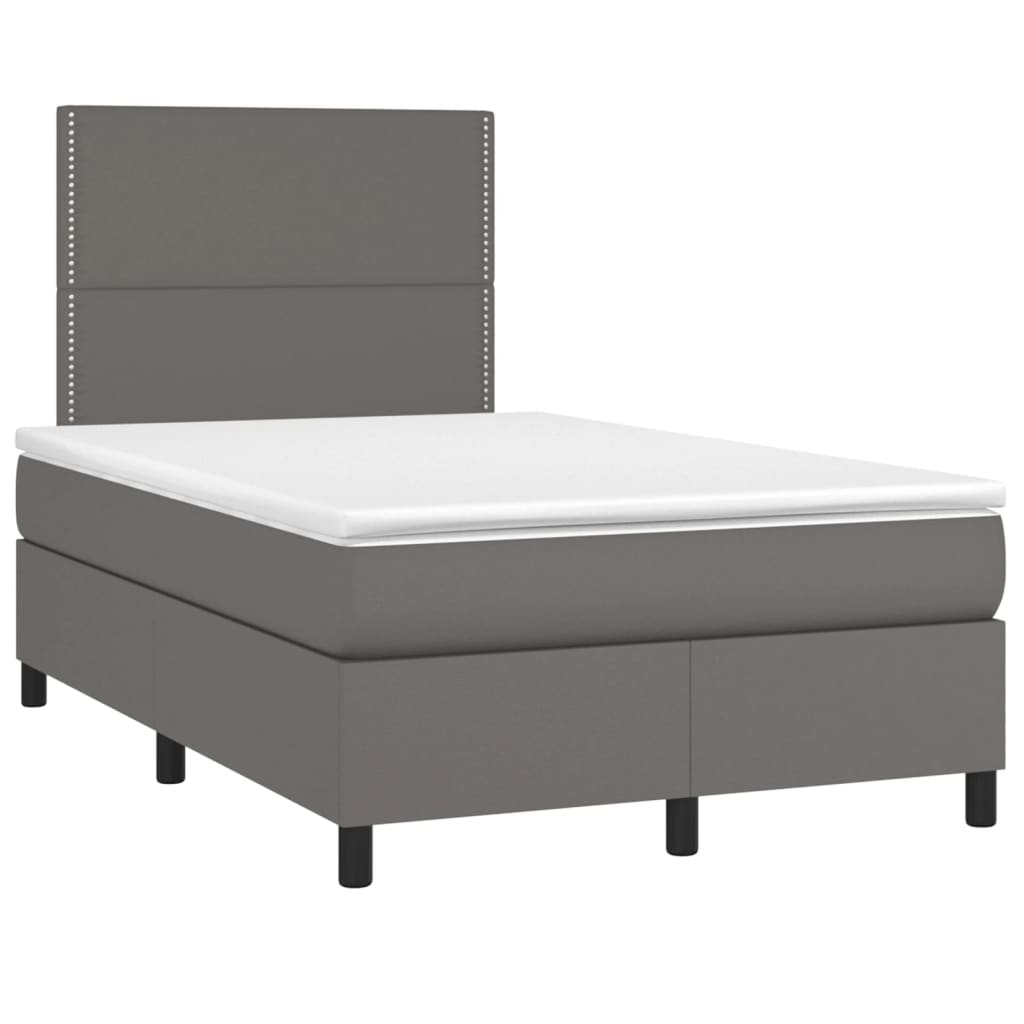 Cama com molas/colchão 120x200 cm couro artificial cinzento