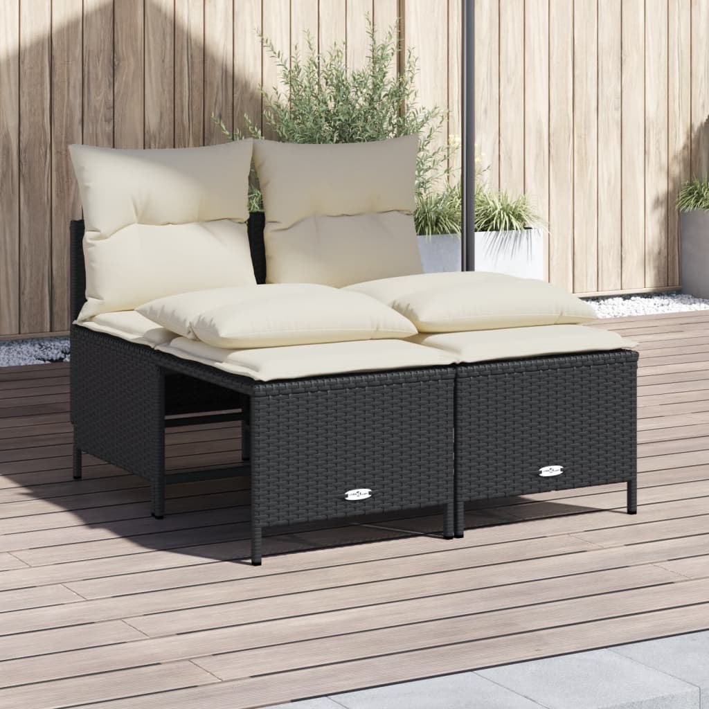 4 Pcs conjunto de sofás para jardim c/ almofadões vime PE preto