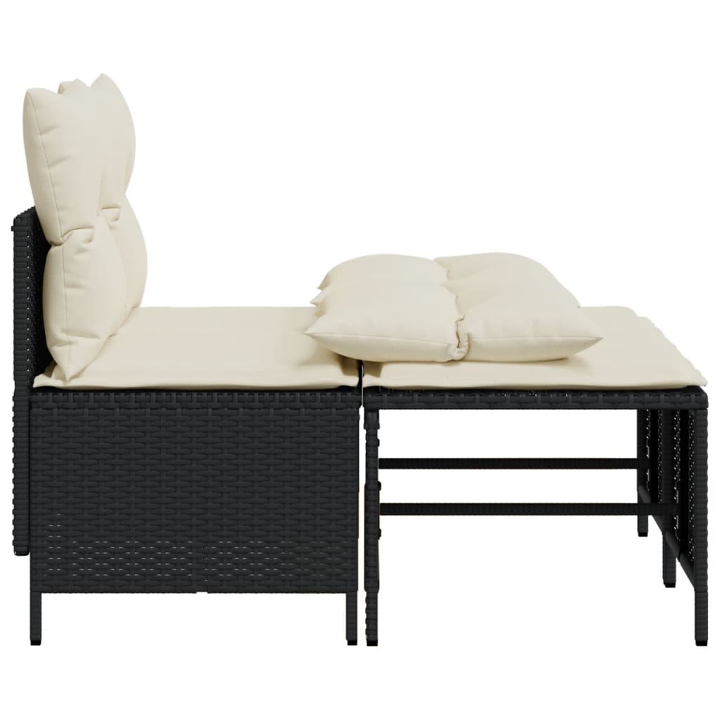 4 Pcs conjunto de sofás para jardim c/ almofadões vime PE preto