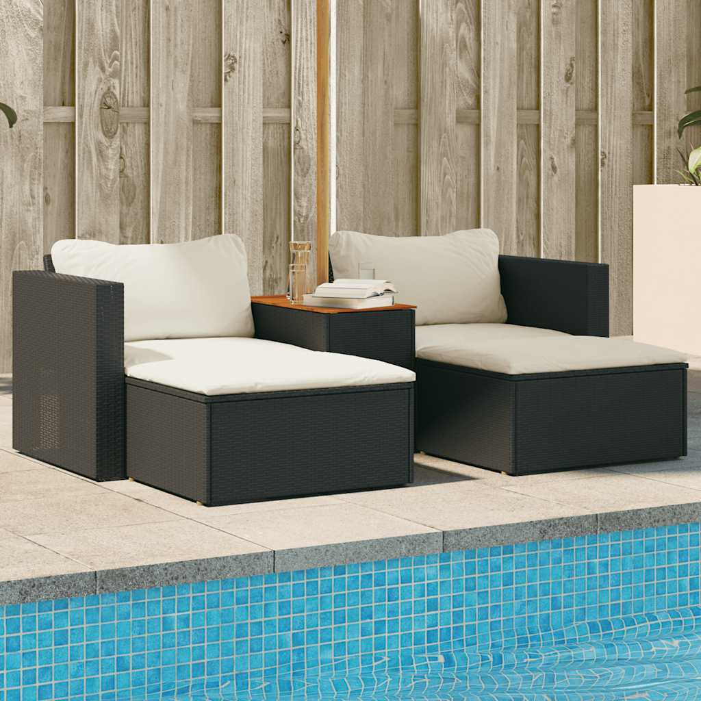 5 Pcs conjunto sofás de jardim com almofadões acácia e vime PE