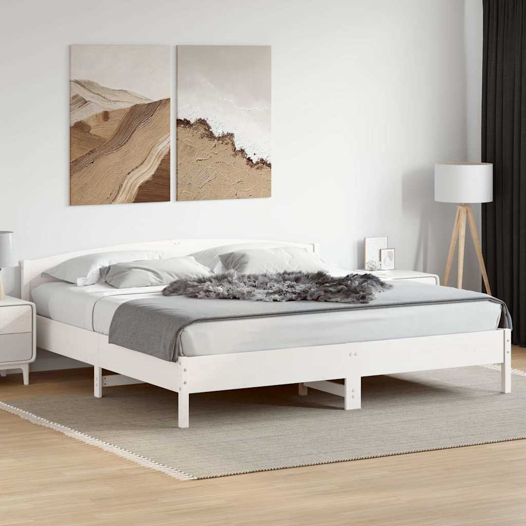 Cama sem colchão 200x200 cm madeira de pinho maciça branco