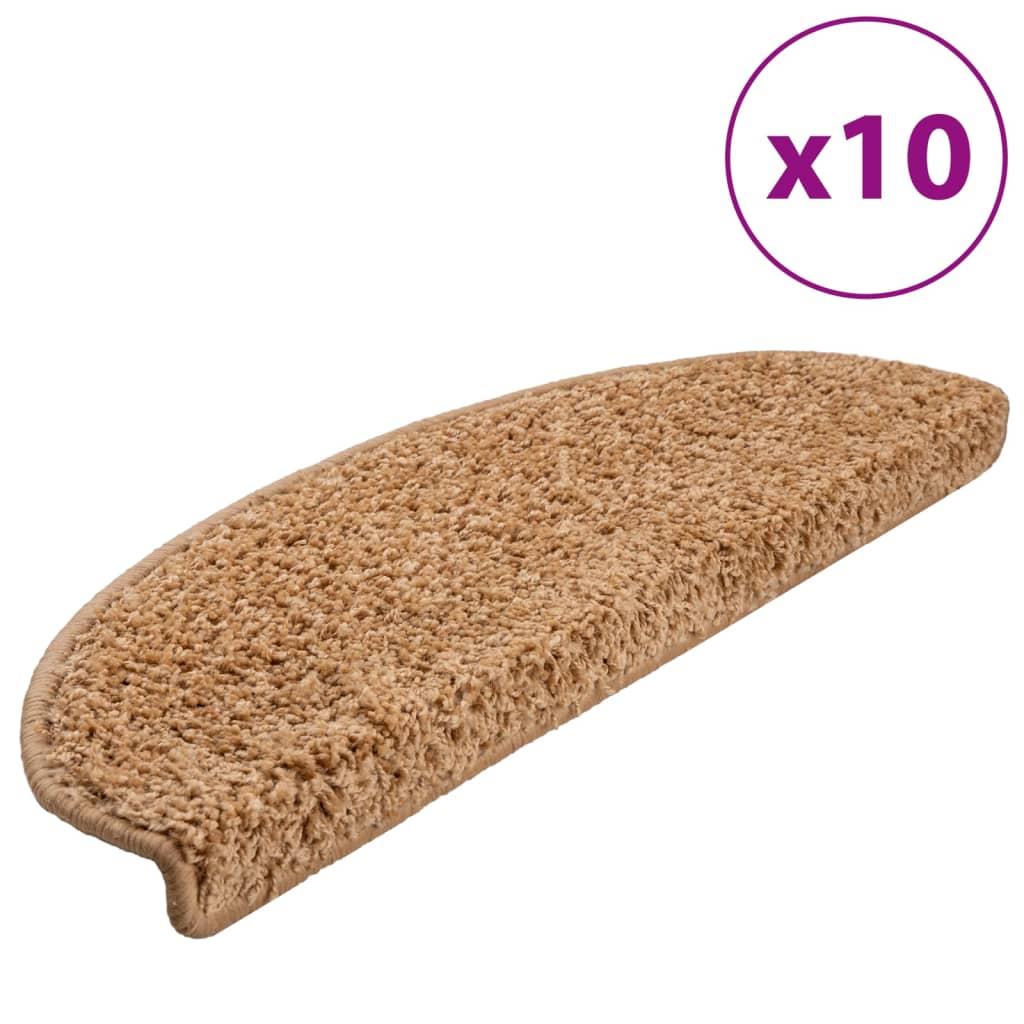 Tapetes de escada 10 peças 65x21x4 cm bege semicircular grande