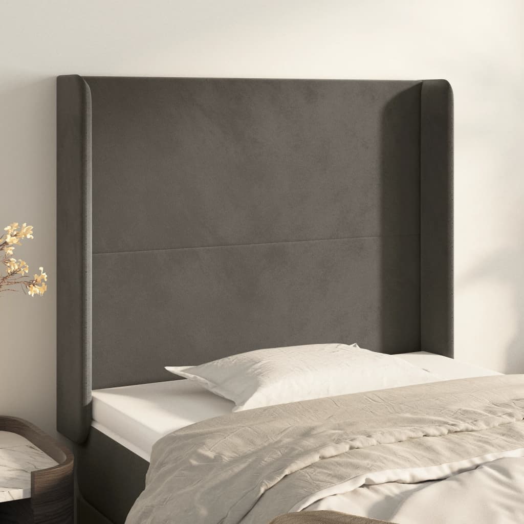 Cabeceira cama c/ abas veludo 83x16x118/128 cm cinzento-escuro