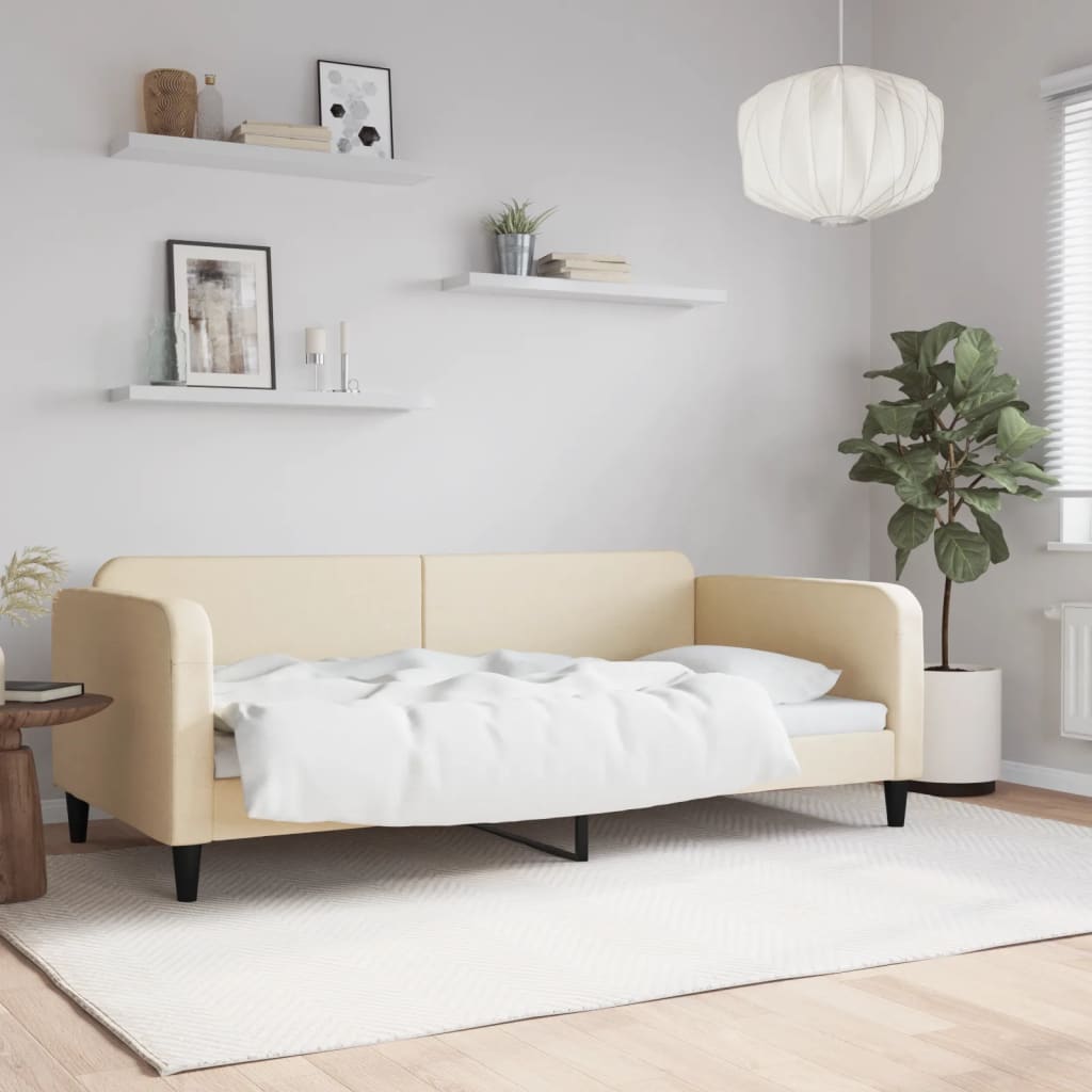 Sofá-cama 100x200 cm tecido cor creme