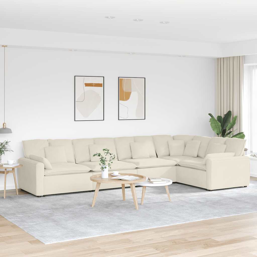 Sofá modular com almofadas veludo creme
