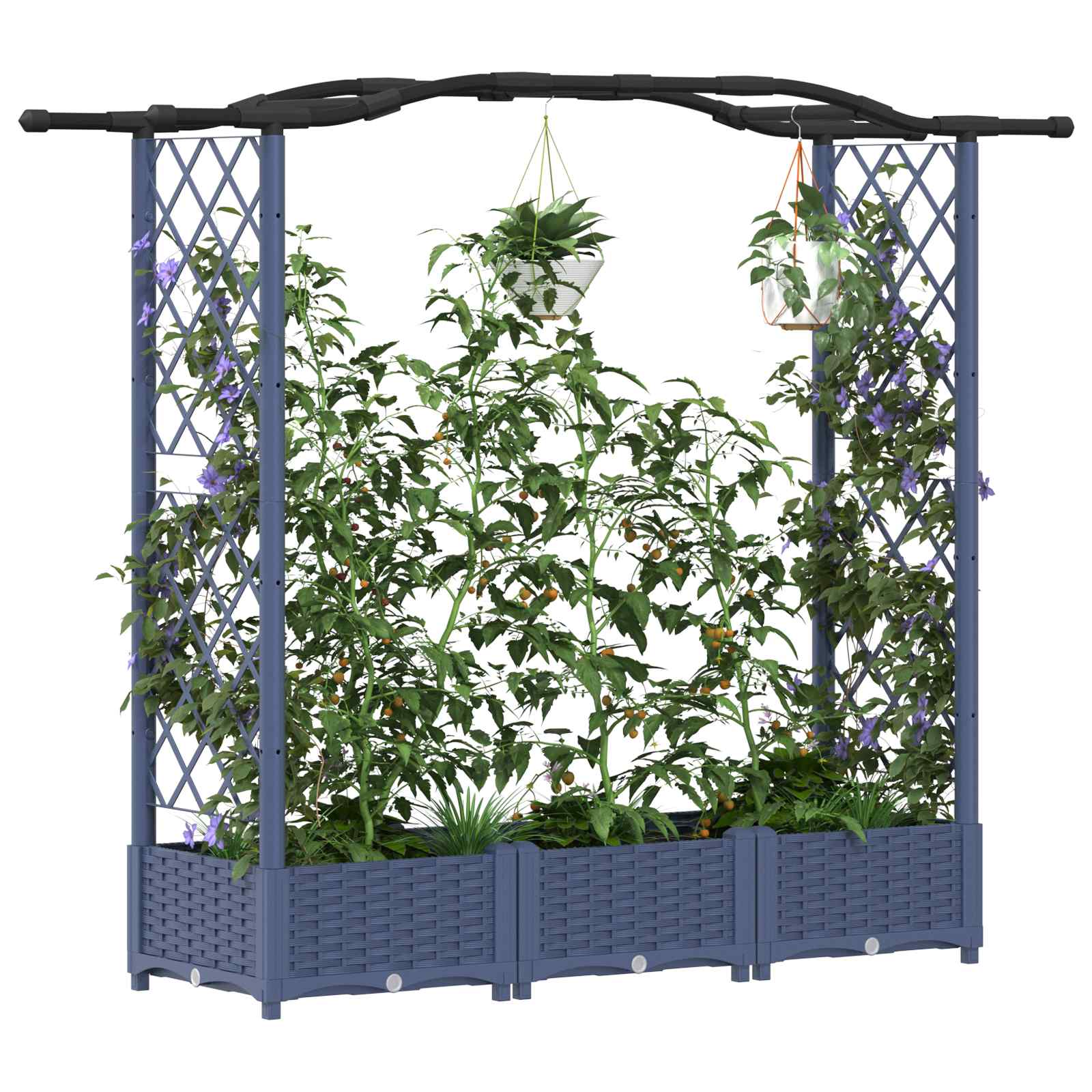 Cama elevada com treliça e telhado cinzento 169 x 40 x 123 cm
