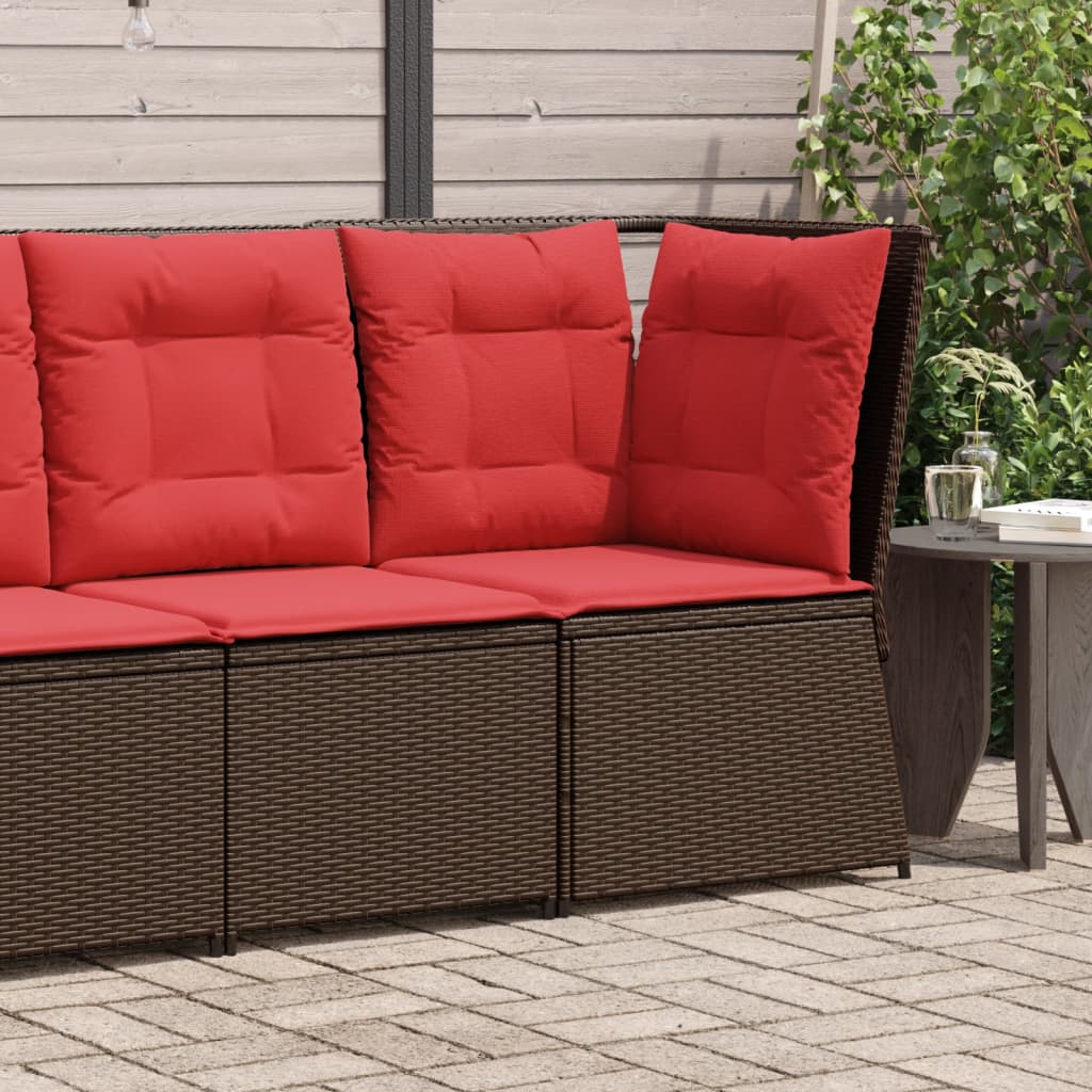 Sofá de canto para jardim com almofadas, em rattan sintético marrom