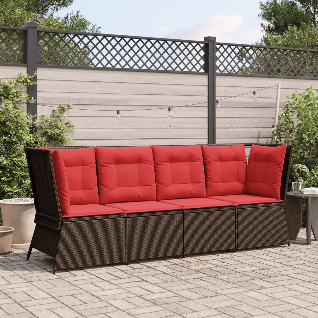 Sofá de canto para jardim com almofadas, em rattan sintético marrom