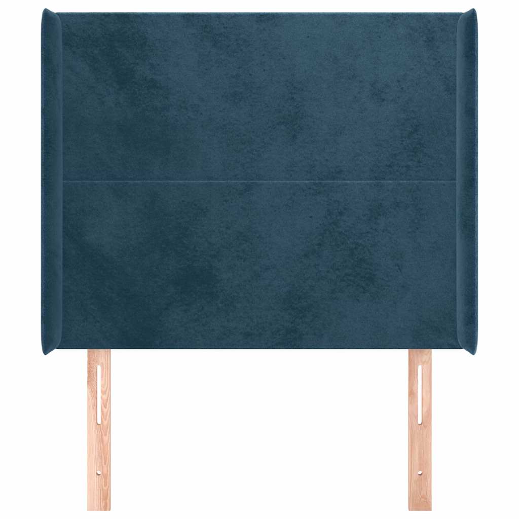 Cabeceira cama c/ abas veludo 103x16x118/128 cm azul-escuro