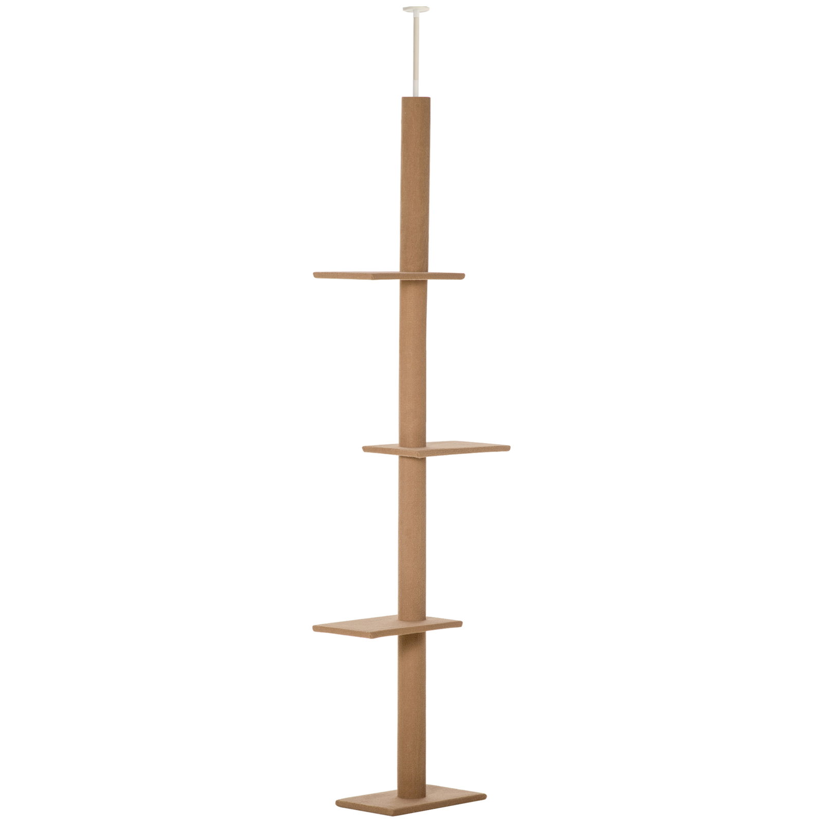 Arranhador para Gatos de Chão ao Teto Ajustável com 4 Plataformas e Poste 43x27x228-260 cm Castanho Claro