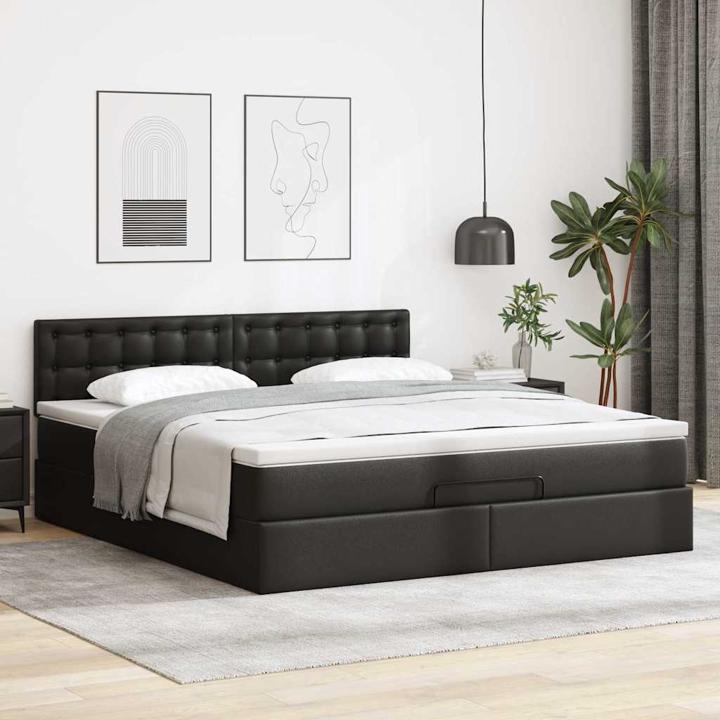 Estrutura de cama otomana com colchão 180x200 cm preta