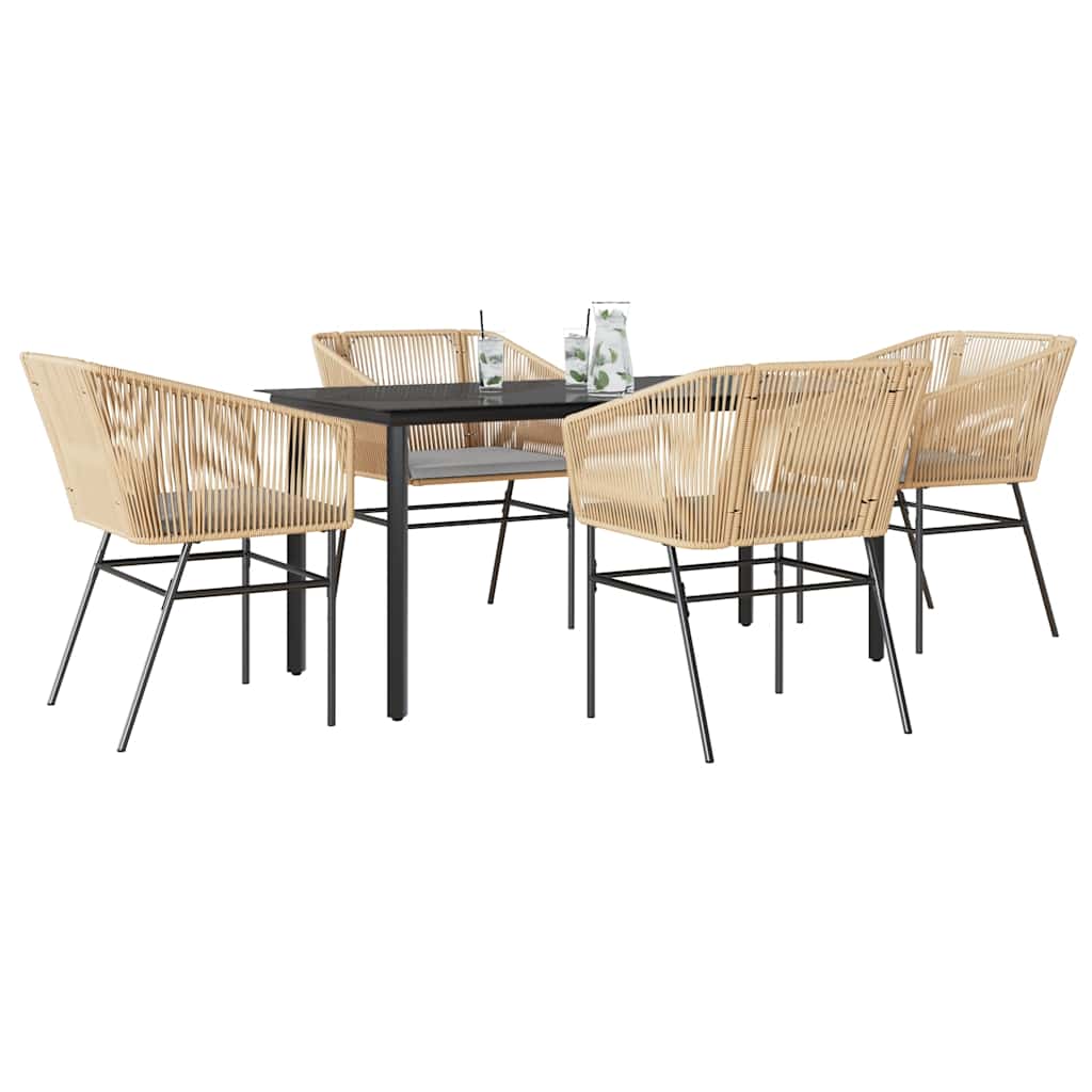 Conjunto jantar jardim 5 peças almofadas vidro vime PE castanho
